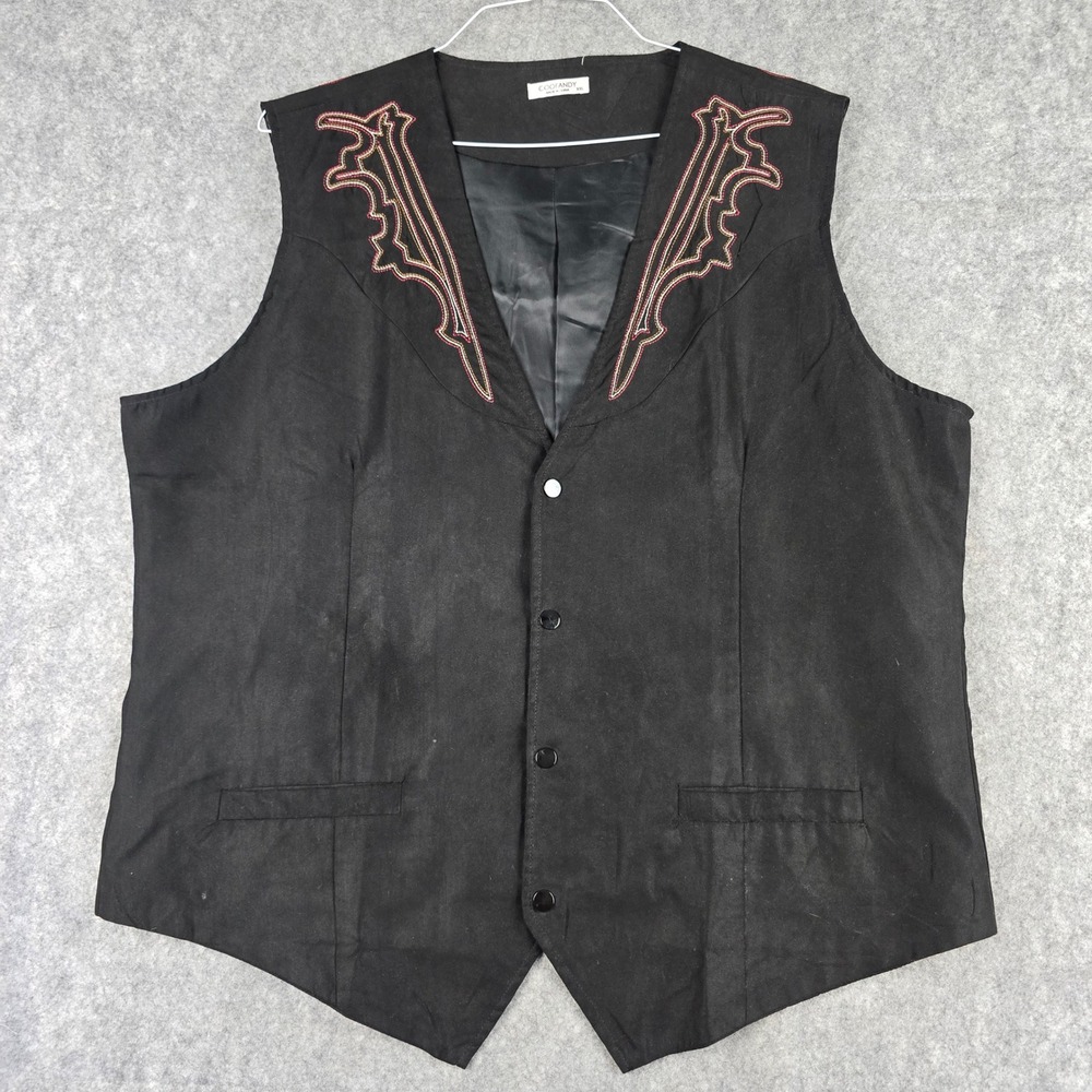 Coofandy Western Vest Mens XXL Black Cowboy Embroidered‎ Faux Suede Button Front
